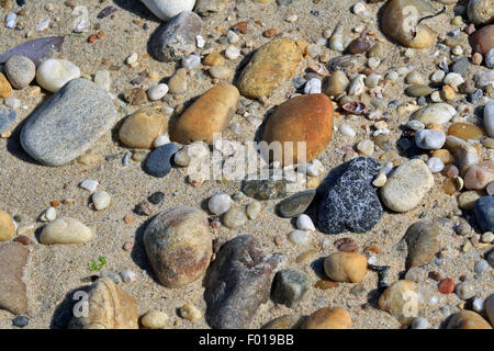 Closeup pittoresca spiaggia di sassi su Sandy Bay Shore Gardiners Bay Long Island New York Foto Stock