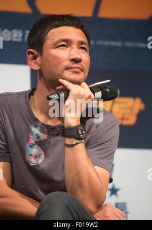 Hwang Jung-Min, Agosto 04, 2015 : sud coreano Hwang attore Jung-Min assiste un GV del suo film "Veterano" a Seul, in Corea del Sud. © Lee Jae-Won/AFLO/Alamy Live News Foto Stock