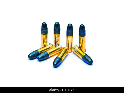 Bullet .22 Long Rifle isolati su sfondo bianco Foto Stock