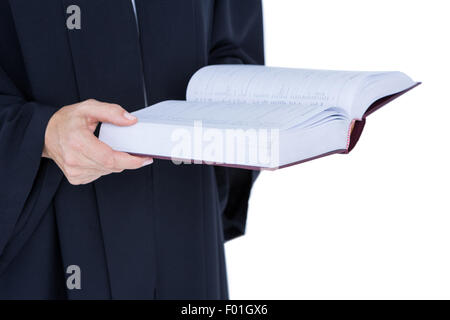 Felice bello avvocato in possesso di codice del lavoro Foto Stock