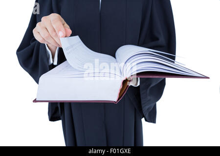 Felice bello avvocato in possesso di codice del lavoro Foto Stock