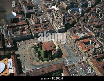 Vista aerea del Savoy Royal City Residence Palazzo Madama (Patrimonio Mondiale UNESCO, 1997). L'architetto Filippo Juvarra, 1718 - Torino, la Regione Piemonte, Italia Foto Stock