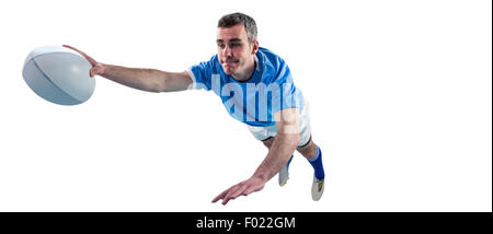 Un giocatore di rugby con un punteggio provare Foto Stock