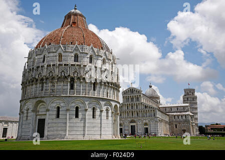 Battistero, Cattedrale di Santa Maria Assunta cattedrale, Torre Pendente torre campanaria, Piazza del Duomo, Provincia di Pisa, Toscana Foto Stock