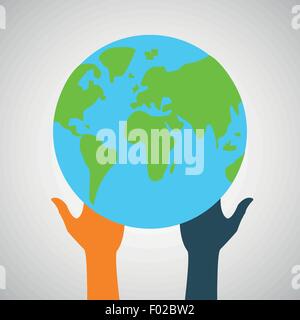 Borsa icona piana globe e mani eps Illustrazione Vettoriale