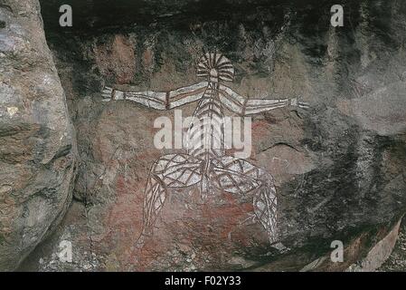 Dipinti Aborigeni delle caverne, Anbangbang Gallery, Burrunggui (Nourlangie Rock), il Parco Nazionale Kakadu (Patrimonio Mondiale UNESCO, 1981), il Territorio del Nord, l'Australia. Foto Stock