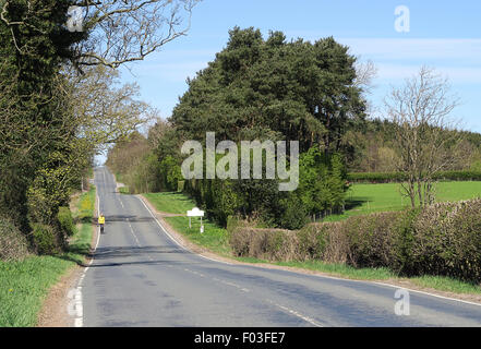 Donna che cammina da solo verso il basso un vuoto paese inglese round durante l'estate. Foto Stock