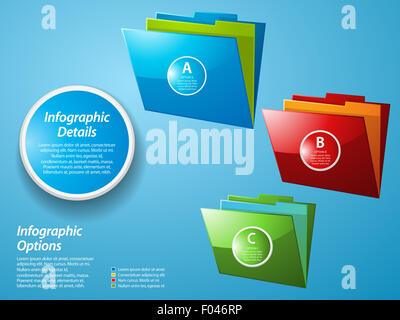 Una infografica con cartelle lucido su fondo azzurro Foto Stock