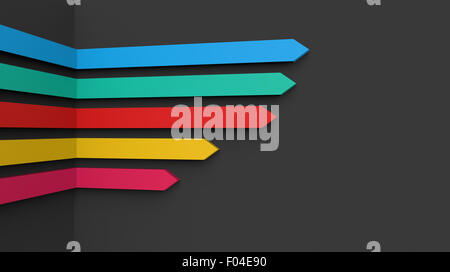 Le frecce colorate su sfondo nero Foto Stock
