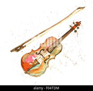 Acquerello disegnata a mano violino Illustrazione Vettoriale