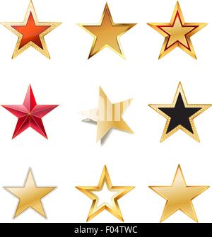 Set di stelle con oro, rosso e nero i colori Illustrazione Vettoriale