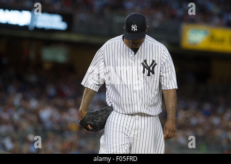 New York, New York, Stati Uniti d'America. Il 6 agosto, 2015. Yankees' CC SABATHIA nella terza inning, New York Yankees vs. Boston Red Sox, Yankee Stadium, giovedì 6 agosto 2015. Credito: Bryan Smith/ZUMA filo/Alamy Live News Foto Stock