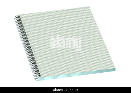 Blocco note con fogli in una gabbia isolata su sfondo bianco Foto Stock