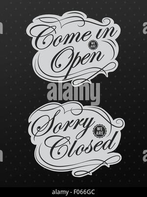 Apertura e chiusura retrò Vintage segni Illustrazione Vettoriale