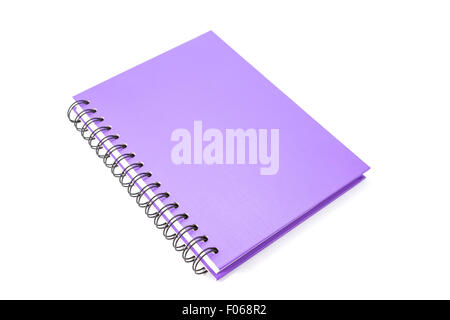 Notebook color porpora su sfondo bianco Foto Stock
