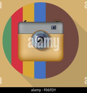 Hipster colorate foto realistiche icona fotocamera con l'ombra. Illustrazione Vettoriale