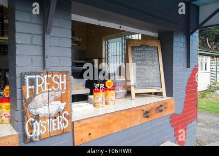 signora che lavora in un negozio di fish and chips a Brooklyn vicino al fiume hawkesbury, nuovo galles del Sud, Australia Foto Stock