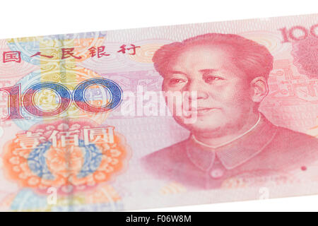 Mao Zedong ritratto su un cinese di un centinaio di Yuan banconota Foto Stock