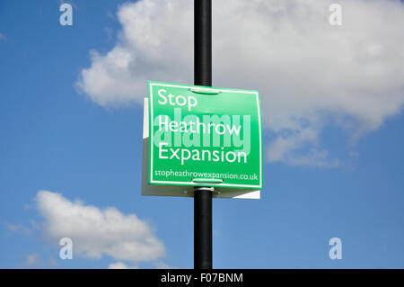 Arrestare Heathrow segno di espansione, Villaggio Verde, Harmondsworth, Borough di Hillingdon, Greater London, England, Regno Unito Foto Stock