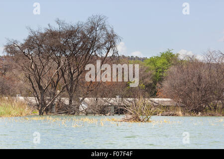 In un invaso hotel resort a Lake Baringo in Kenya. In molti villaggi turistici dove distrutto quando il lago di livello di acqua di rose inaspettatamente da fou Foto Stock