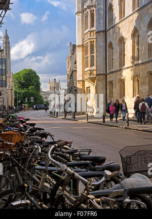 Le biciclette parcheggiate su Trumpington Street a Cambridge, Inghilterra Foto Stock