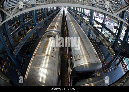 Due sottopassaggi a elevata, Stillwell Avenue stazione di Coney Island, Brooklyn, New York Foto Stock