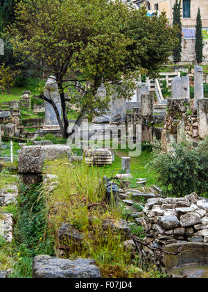 ATENE, GRECIA - 26 MARZO 2015: Vista delle rovine dell'Agora romana Foto Stock