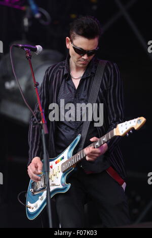 Macclesfield, Cheshire, Regno Unito. Il 9 agosto, 2015. Il selettore di eseguire live al Festival di riavvolgimento del Nord. Credito: Simon Newbury/Alamy Live News Foto Stock