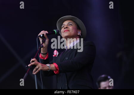 Macclesfield, Cheshire, Regno Unito. Il 9 agosto, 2015. Il selettore di eseguire live al Festival di riavvolgimento del Nord. Credito: Simon Newbury/Alamy Live News Foto Stock