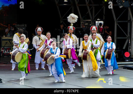 Londra, Regno Unito. 09 Agosto, 2015. Pan di eseguire sul palco del London Festival coreano 2015. Foto Stock