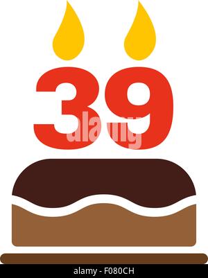 La torta di compleanno con candele in forma di numero 39 icona. Simbolo di compleanno. Appartamento Illustrazione Vettoriale