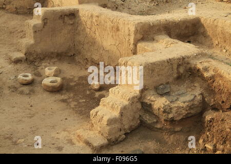 Scavi archeologici in Tel Gerico (Tel a-Sultan) rimane esposta delle attività di insediamento fin dal periodo Epipaleolithic (9,500-7,800 BC) Foto Stock