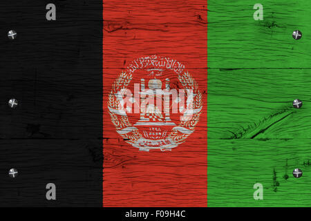 Afghanistan bandiera nazionale. La pittura è la colorata su legno del vecchio treno carrello. Fissaggio tramite viti o bulloni. Foto Stock