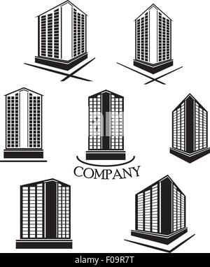 Set di edificio aziendale logo vettoriale e l'icona Illustrazione Vettoriale