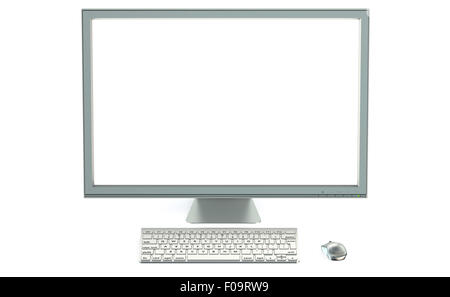 Computer desktop con schermo vuoto isolato su sfondo bianco Foto Stock
