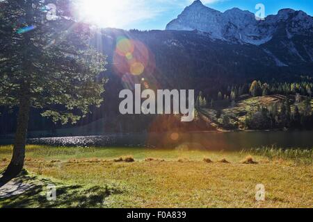 Vista panoramica, Ehrwald, Tirolo, Austria Foto Stock