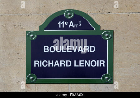Strada segno Boulevard Richard Lenoir a Parigi Francia Foto Stock