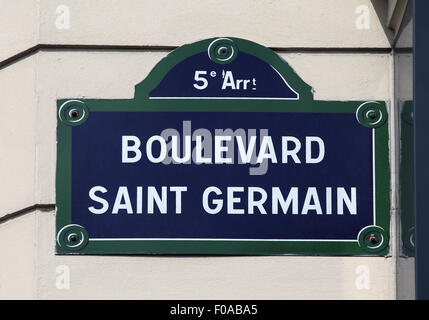 Strada segno Boulevard Saint Germain Parigi Francia Foto Stock