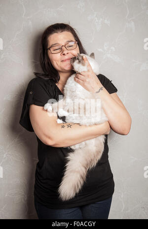 Ritratto di gatto Ragdoll con il proprietario Foto Stock