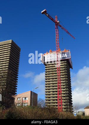 Top down demolizione di Glasgow blocchi a torre Foto Stock