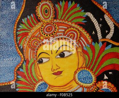 Pittura murale di Krishna su tela Foto Stock