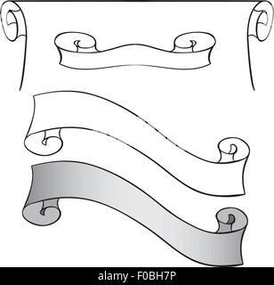 Set di vettore di cartigli e nastri. Disegno a mano Illustrazione Vettoriale