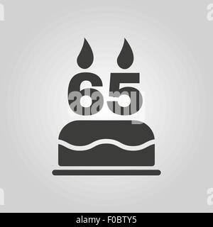 La torta di compleanno con candele sotto forma di numero di icona 65. Simbolo di compleanno. Appartamento Illustrazione Vettoriale