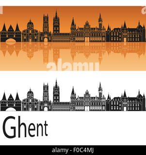 Gand skyline di sfondo arancione nella modificabile file vettoriali Foto Stock