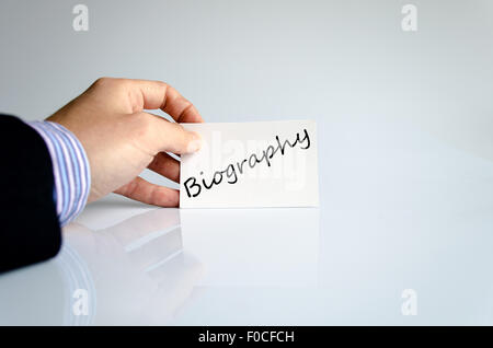 Biografia il testo concetto isolato su sfondo bianco Foto Stock