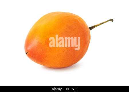 Close-up di un intero tamarillo (anche noto come albero di pomodoro (Solanum betaceum)), isolati su sfondo bianco. Foto Stock