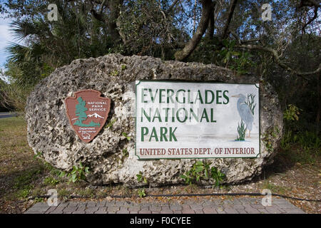 Parco nazionale delle Everglades della Florida, segno di ingresso Foto Stock