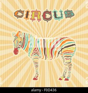 Zebra con strisce di colore come illustrazione di circo Illustrazione Vettoriale