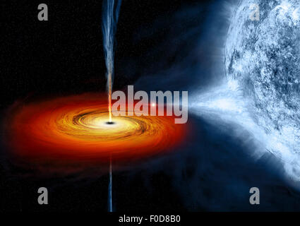 Un artista della illustrazione della Cygnus X-1 sistema. Cygnus X-1 è un cosiddetto stellar-massa buco nero, una classe di buchi neri tha Foto Stock