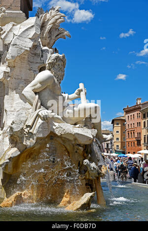 Quattro Fiumi Fontana dei Quattro Fiumi, Piazza Navona, Roma, lazio, Italy Foto Stock